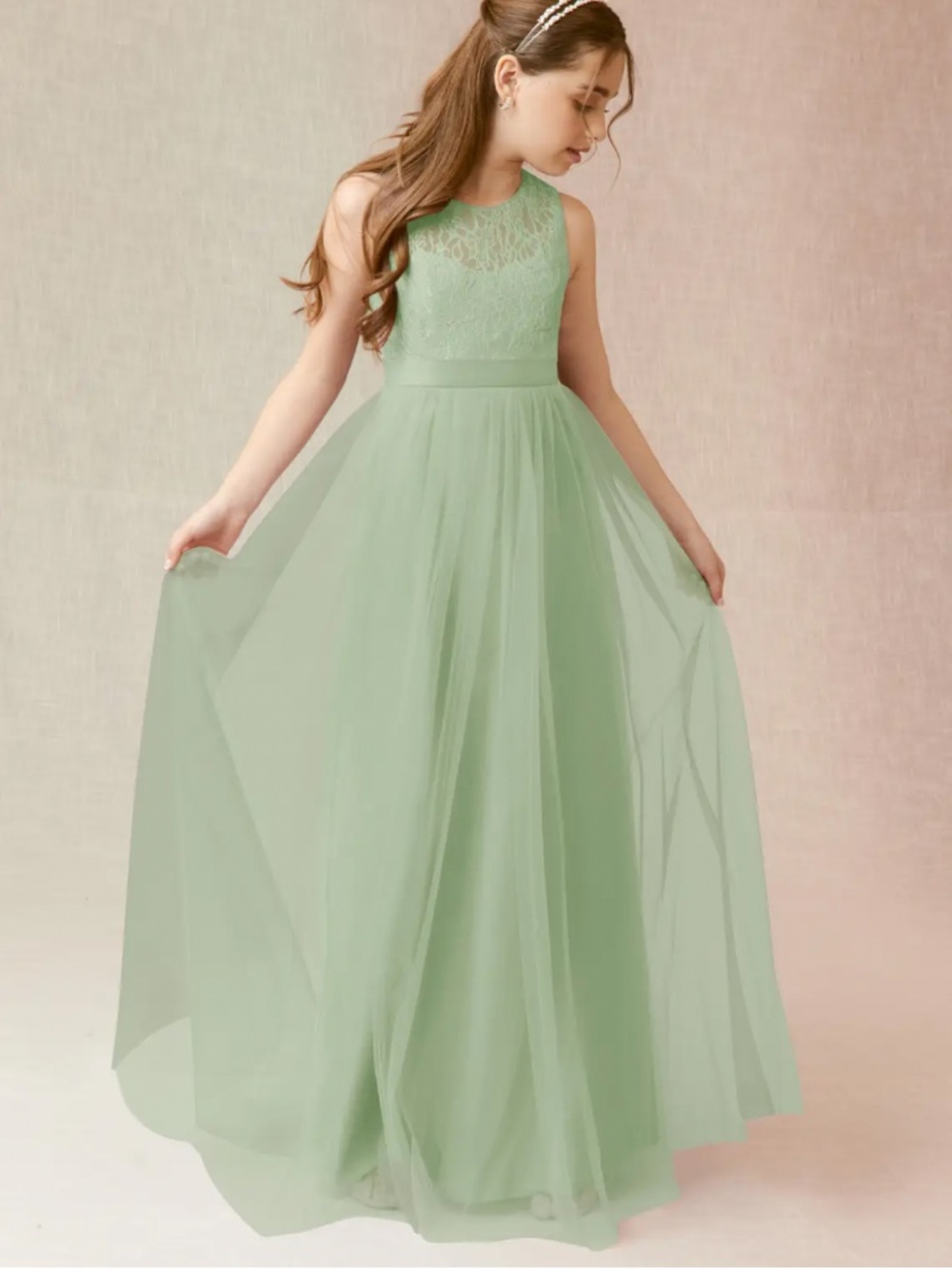 Azazie dusty sage junior bridesmaids dress